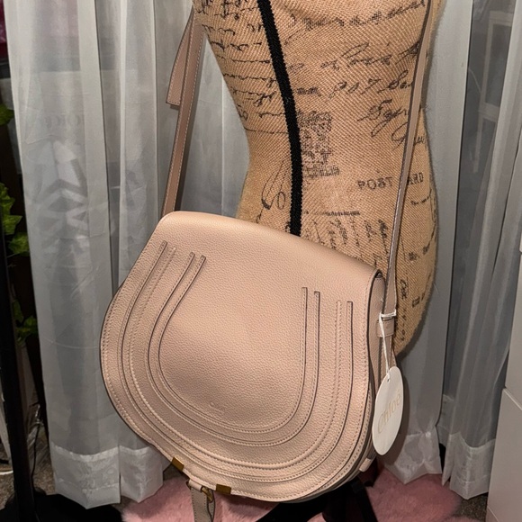 Chloe Handbags - Chloé Marcie Leather Crossbody Beige Medium